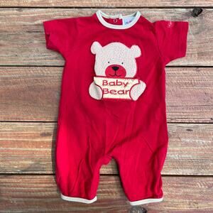 Okie Dokie Baby Bear Romper 3-6M | Red Cotton One Piece Teddy Graphic Outfit